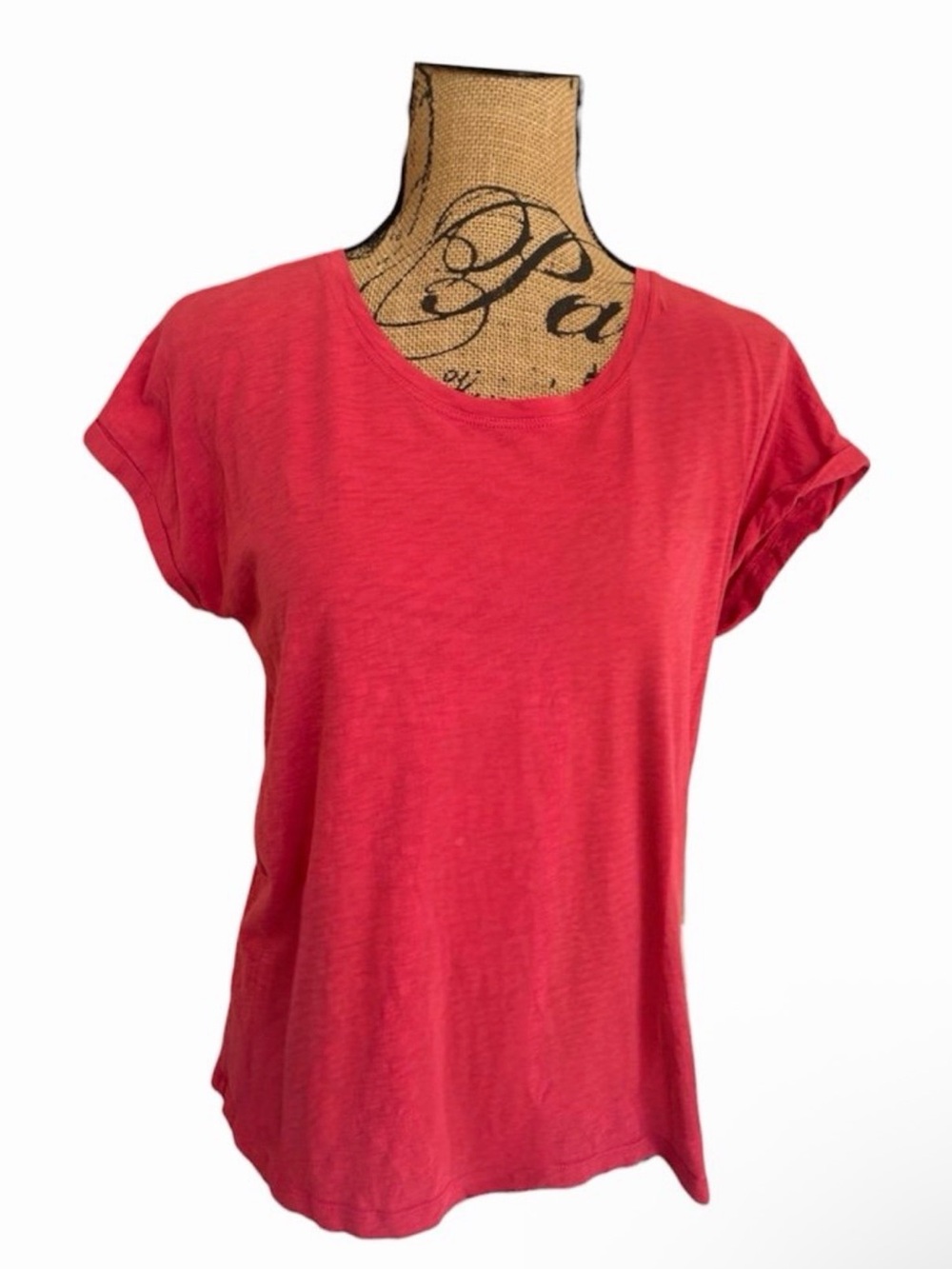 500/Denim Maison Cinqcent Peru Soft Red Cuffed Short Sleeve T-Shirt Top L